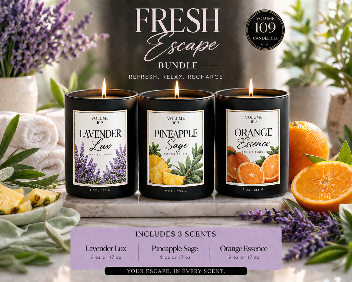 Fragrance Bar Exclusives - Fresh Escape (3-9oz Scented Candles)