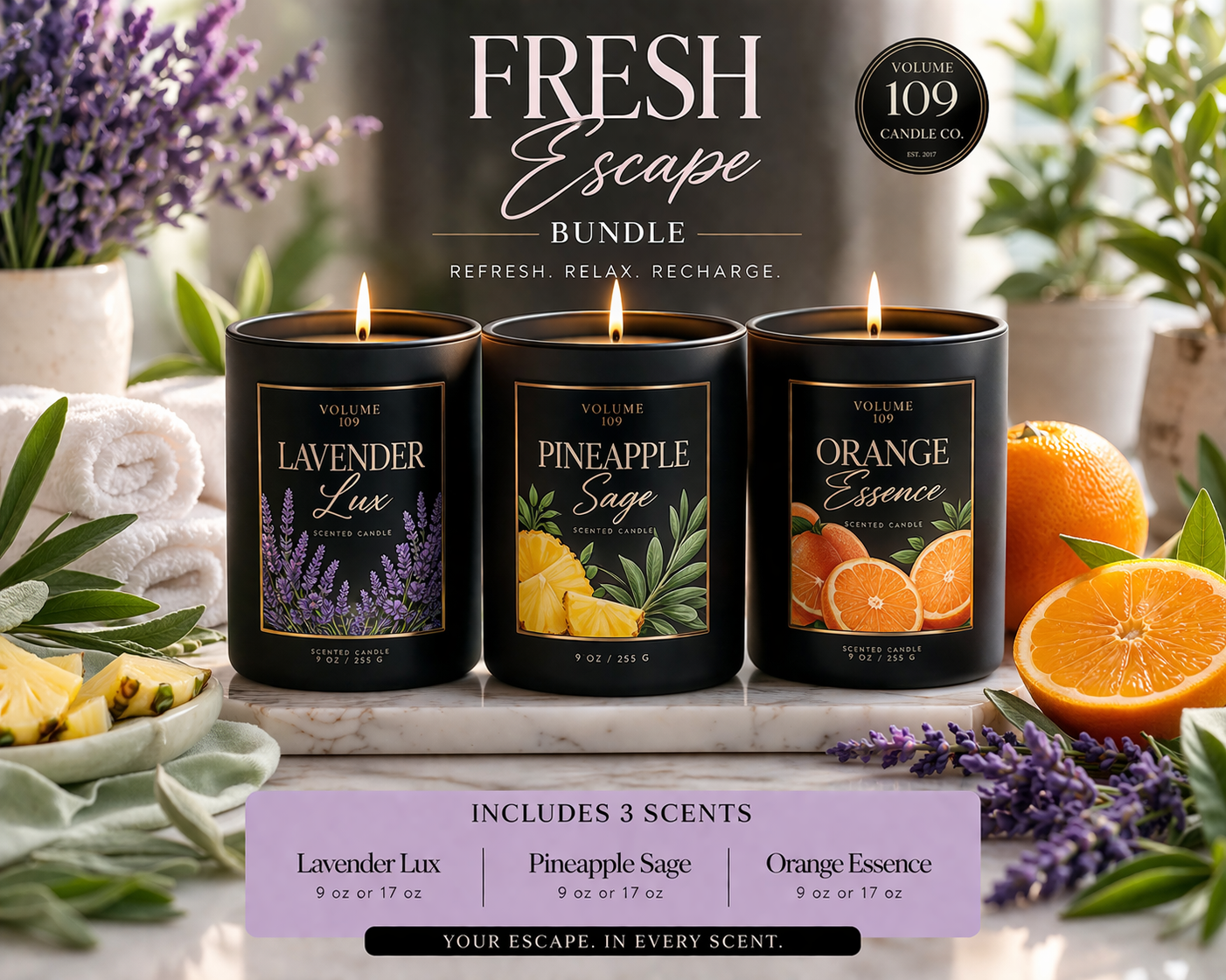 Fragrance Bar Exclusives - Fresh Escape (3-9oz Scented Candles)