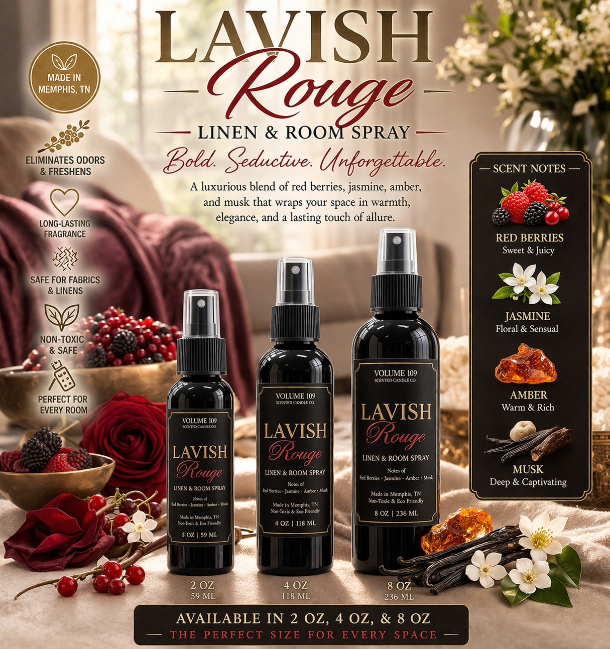 Lavish Rough Linen and Room Spray (Inspired by Baccarat Rouge 540)